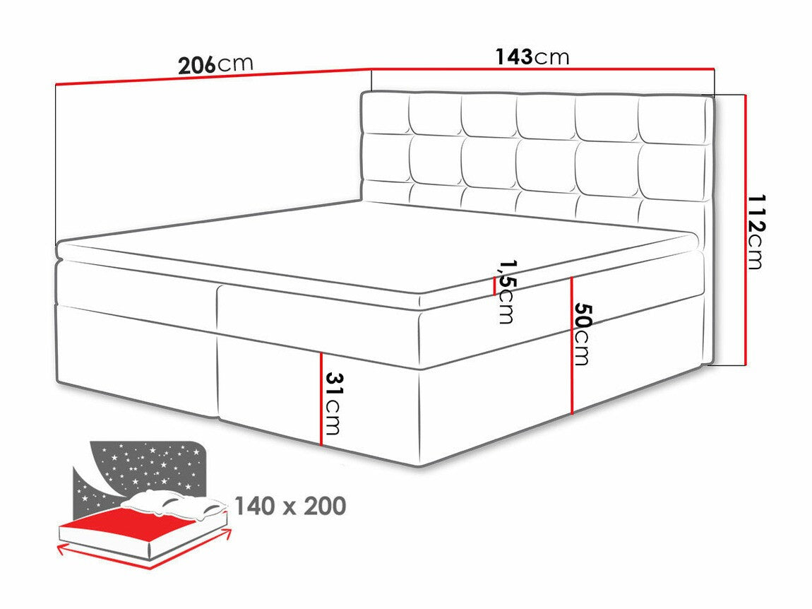 Kontinentális ágy Luanda (Cinema), Szín: Muna 08, Alvó felület mérete: 140 x 200 cm