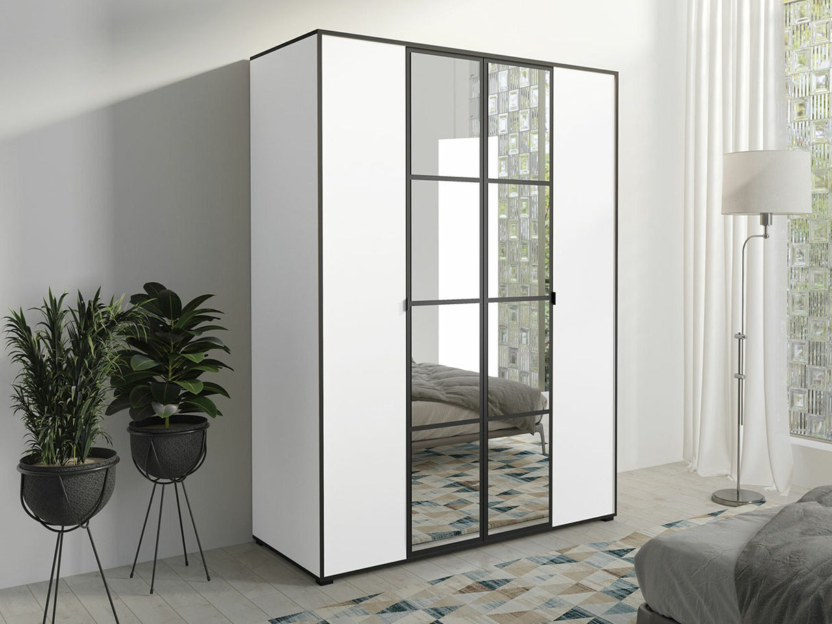 Gardróbszekrény Oslo I (Birelto I), Szín: Fehér + Fekete, Szekrény szélessége: 1500 mm