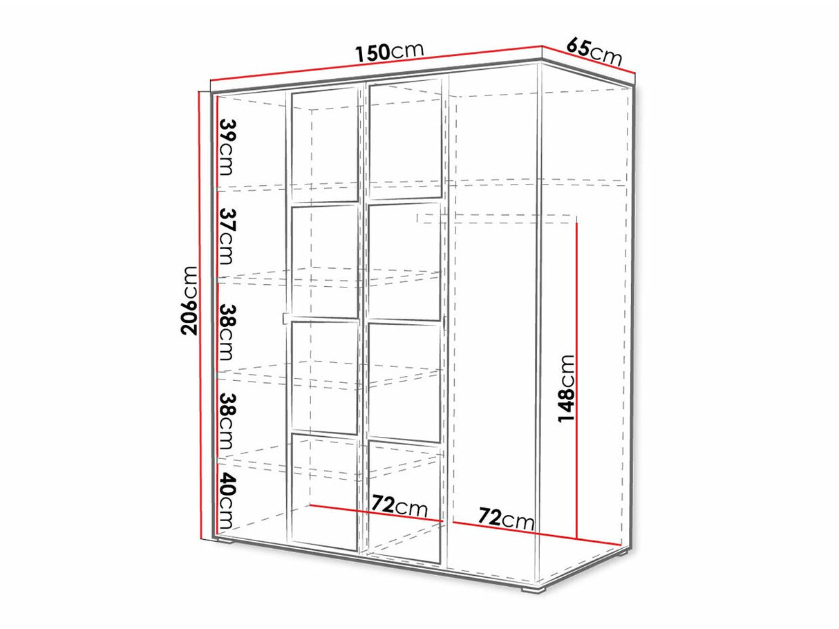 Gardróbszekrény Oslo I (Birelto I), Szín: Fehér + Fekete, Szekrény szélessége: 1500 mm