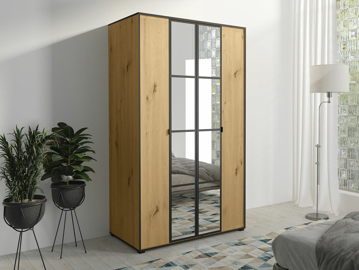 Gardróbszekrény Oslo I (Birelto I), Szín: Artisan tölgy + Fekete, Szekrény szélessége: 1200 mm