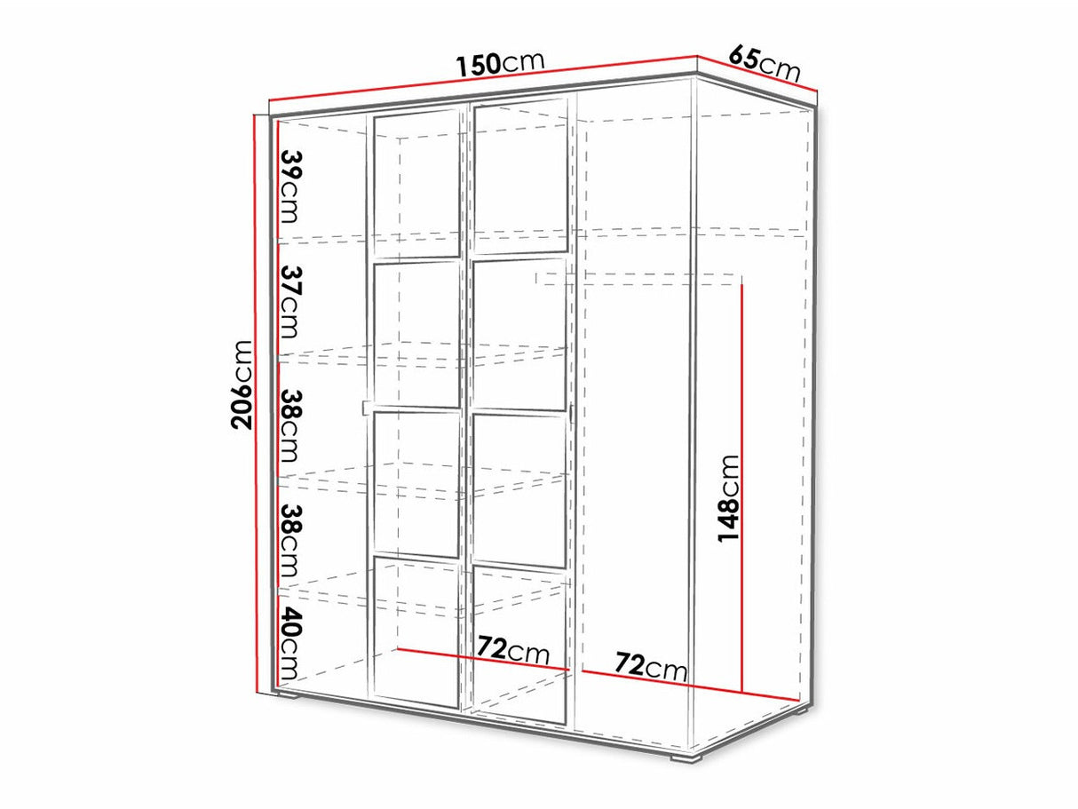 Gardróbszekrény Oslo I (Birelto I), Szín: Artisan tölgy + Fekete, Szekrény szélessége: 1500 mm
