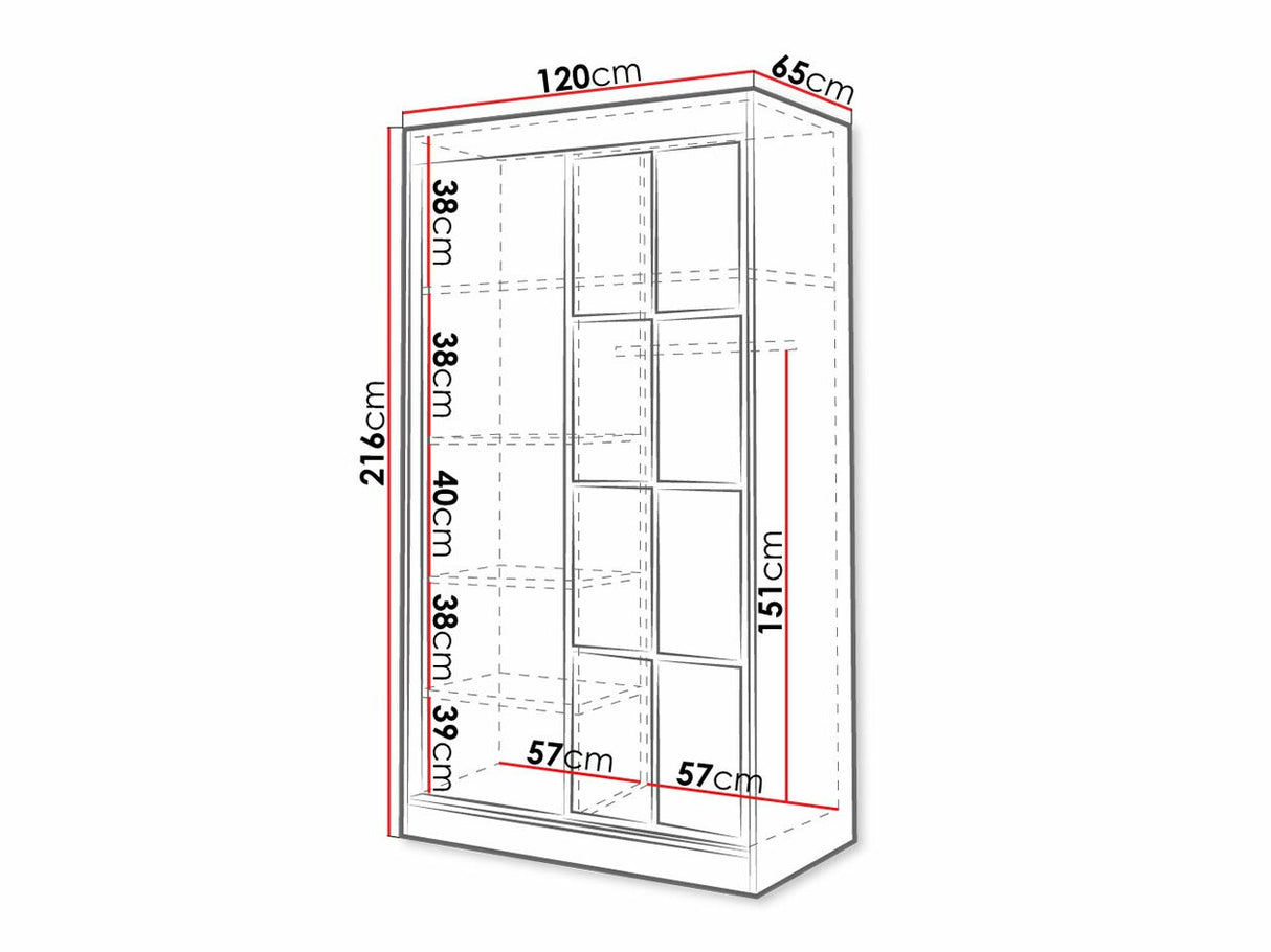 Gardróbszekrény Oslo II (Birelto II), Szín: Fehér + Fekete, Szekrény szélessége: 1200 mm