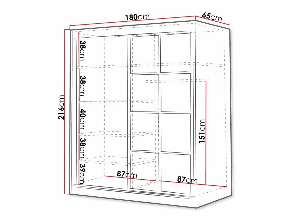 Gardróbszekrény Oslo II (Birelto II), Szín: Artisan tölgy + Fekete, Szekrény szélessége: 1800 mm