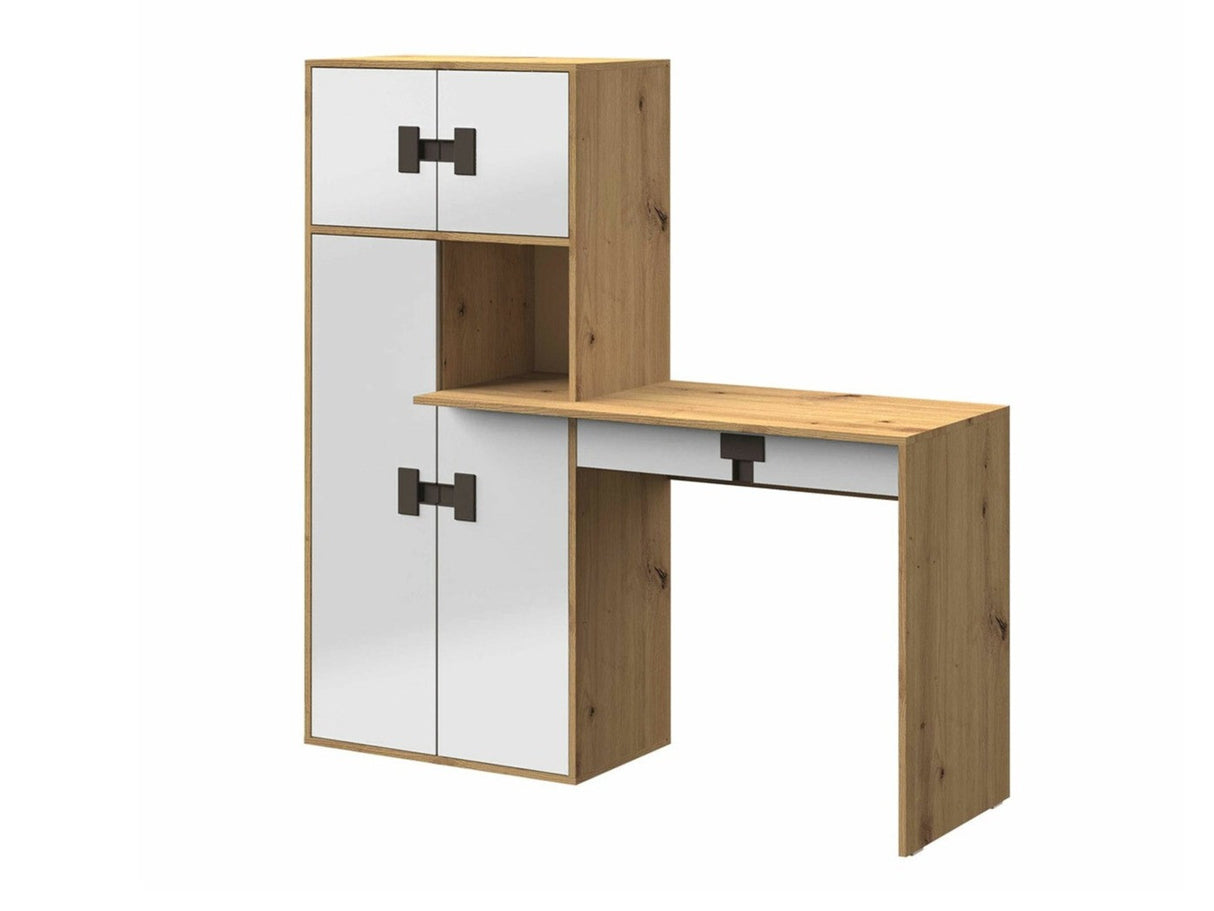 Íróasztal regał INDEX 11 (Raft Tikrote), Szín: Fényes fehér + Artisan tölgy