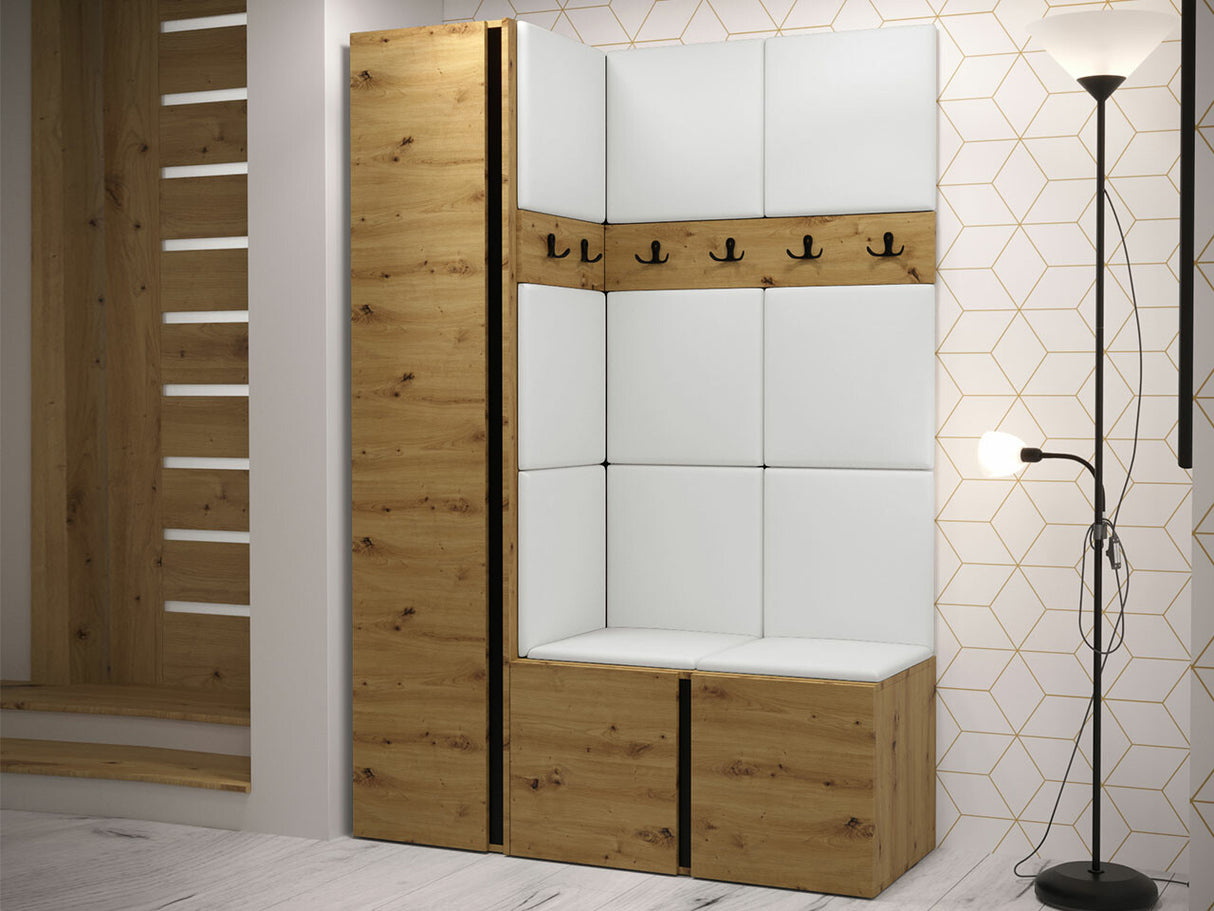 Előszoba garnitúra Zestaw ORION IX (Tavasz IX), Keret színe: Artisan tölgy, Puha falpanel színe: Öko bőr Soft 017