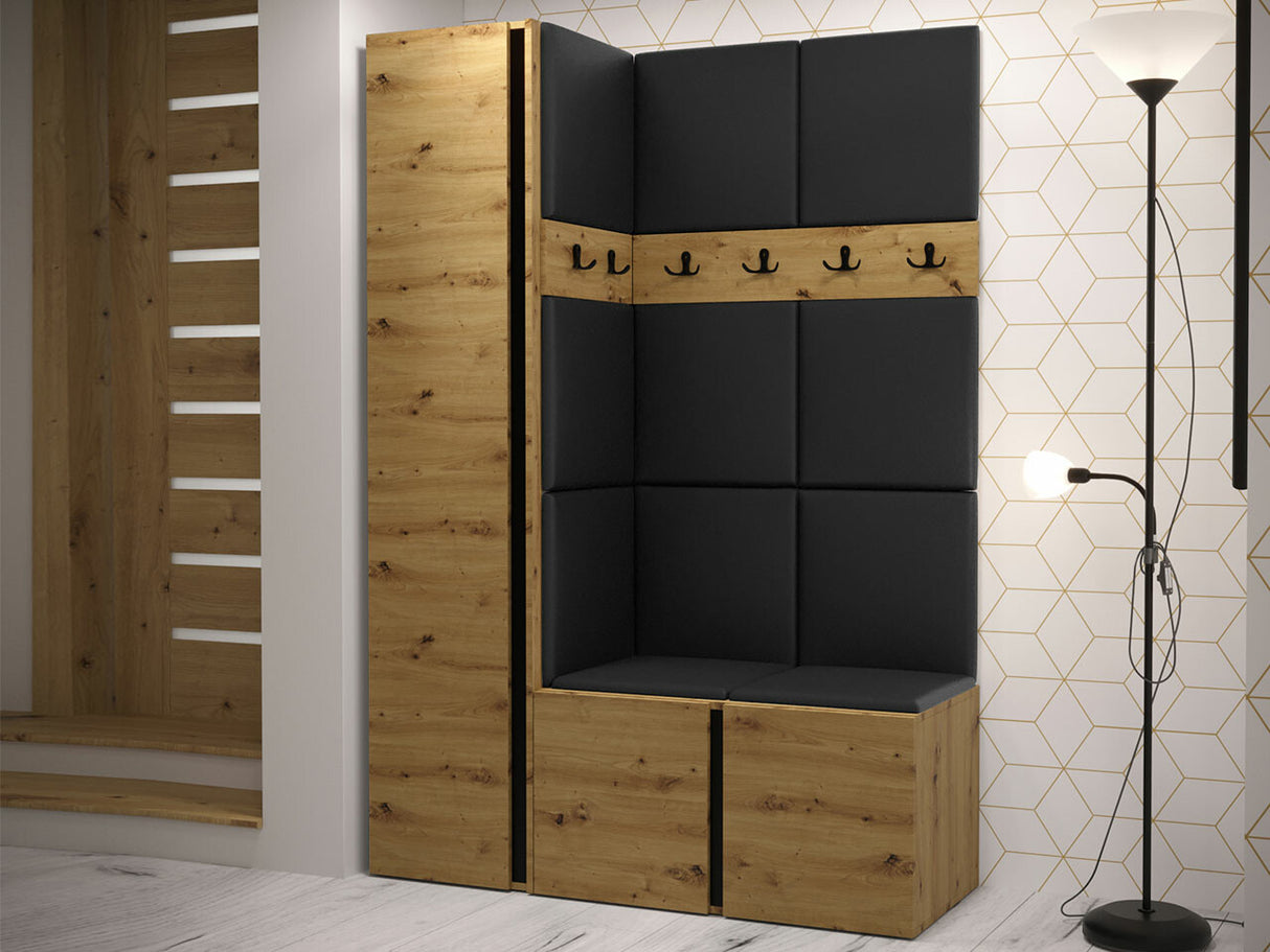 Előszoba garnitúra Zestaw ORION IX (Tavasz IX), Keret színe: Artisan tölgy, Puha falpanel színe: Öko bőr Soft 011