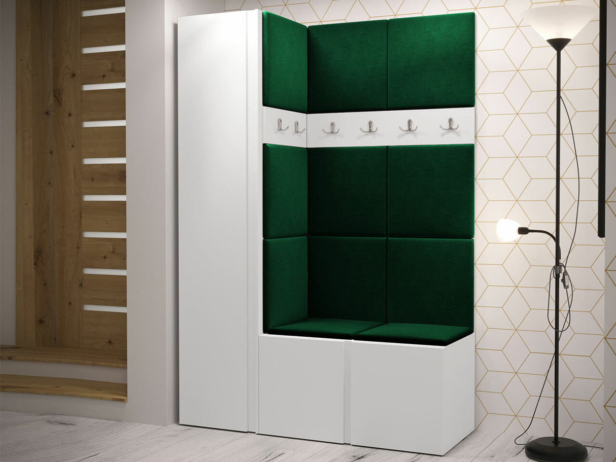 Előszoba garnitúra Zestaw ORION IX (Tavasz IX), Keret színe: Fehér, Puha falpanel színe: Manila 35