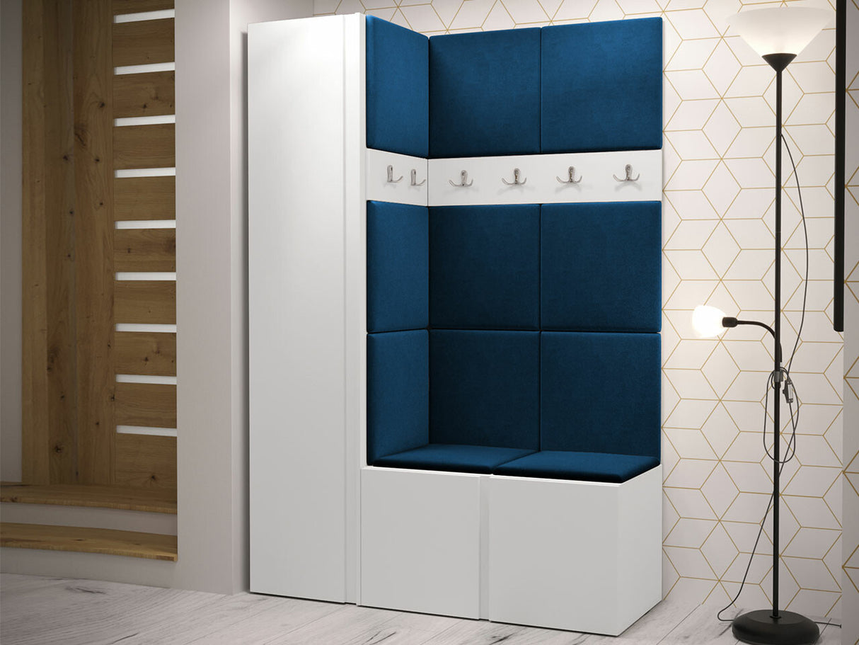 Előszoba garnitúra Zestaw ORION IX (Tavasz IX), Keret színe: Fehér, Puha falpanel színe: Manila 26