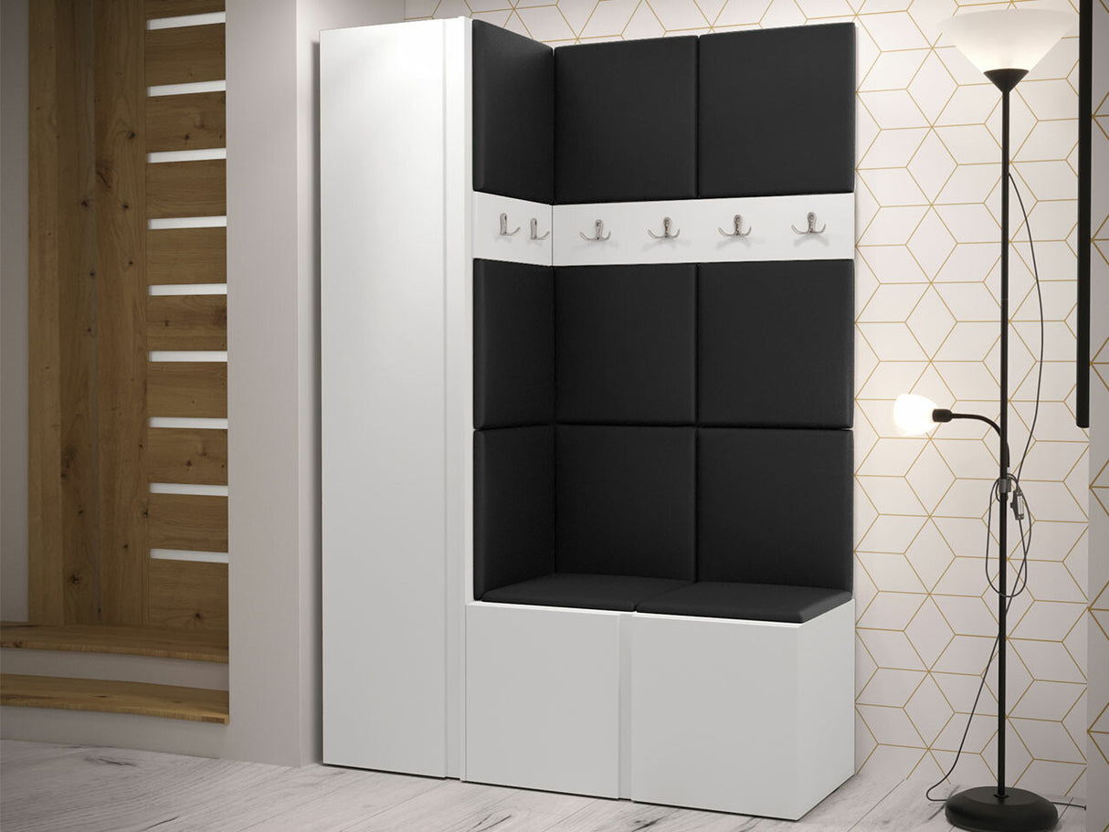 Előszoba garnitúra Zestaw ORION IX (Tavasz IX), Keret színe: Fehér, Puha falpanel színe: Öko bőr Soft 011