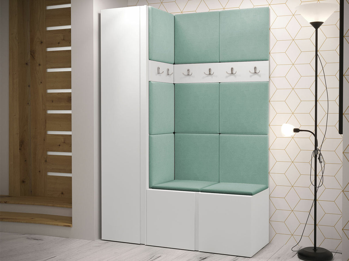 Előszoba garnitúra Zestaw ORION IX (Tavasz IX), Keret színe: Fehér, Puha falpanel színe: Manila 11