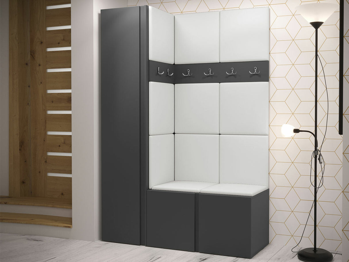 Előszoba garnitúra Zestaw ORION IX (Tavasz IX), Keret színe: Grafit, Puha falpanel színe: Öko bőr Soft 017