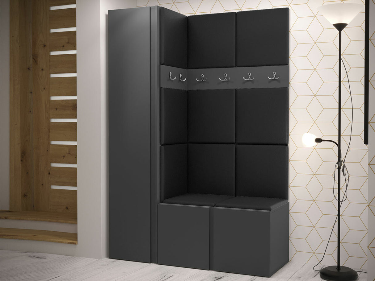 Előszoba garnitúra Zestaw ORION IX (Tavasz IX), Keret színe: Grafit, Puha falpanel színe: Öko bőr Soft 011