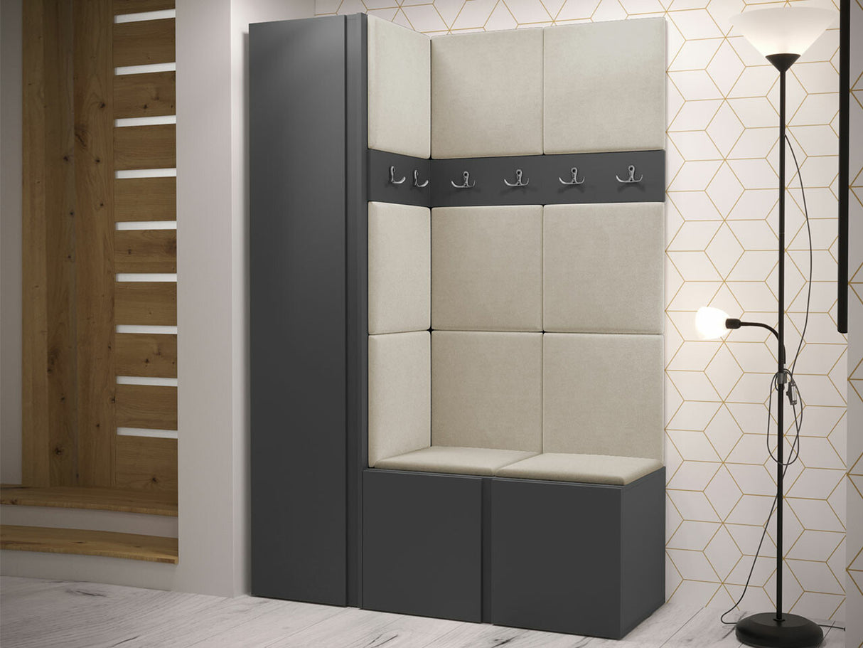 Előszoba garnitúra Zestaw ORION IX (Tavasz IX), Keret színe: Grafit, Puha falpanel színe: Manila 02
