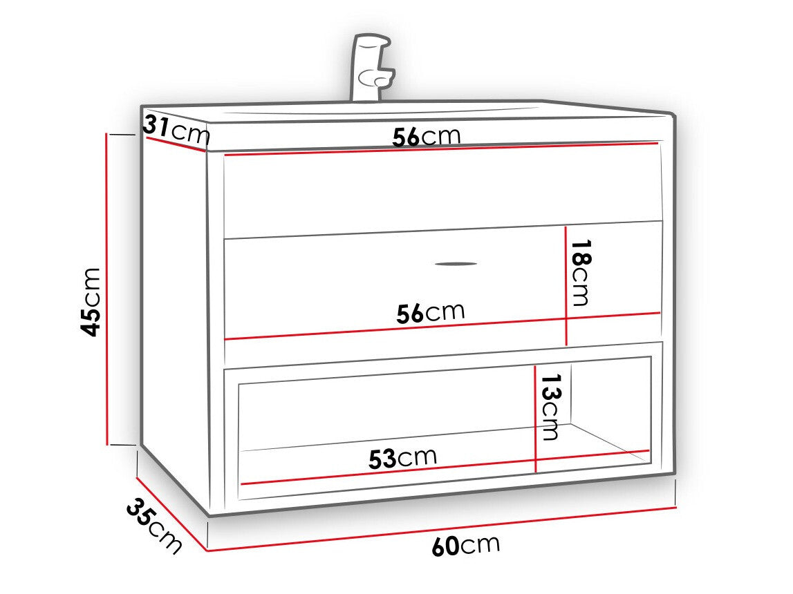Fali szekrény mosdónak Szafka OLIER OL, Szín: Artisan tölgy + Fekete, Mosdókagyló: Nem