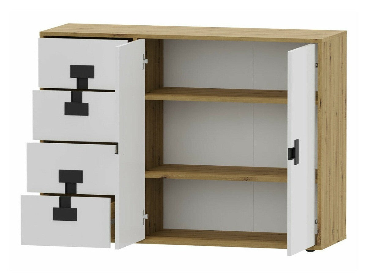 Komód INDEX 08 (Tikrote), Szín: Matt fehér + Artisan tölgy