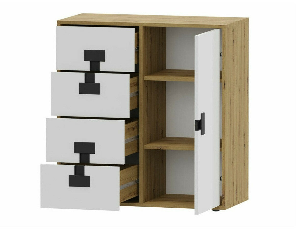 Komód 80 INDEX 07 (Tikrote), Szín: Matt fehér + Artisan tölgy