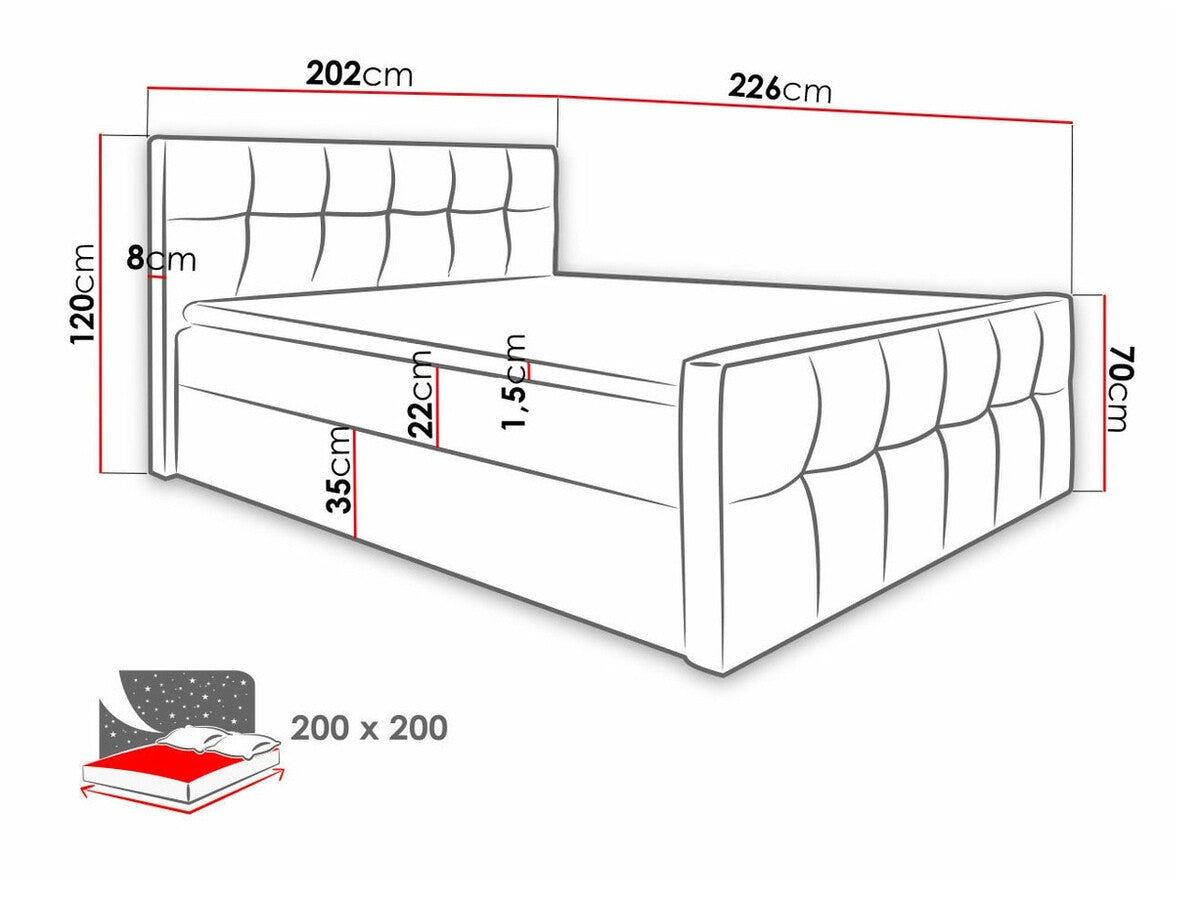 Kontinentális ágy MALIBU (Larnaka), Szín: Öko bőr Soft 029, Alvó felület mérete: 200 x 200 cm