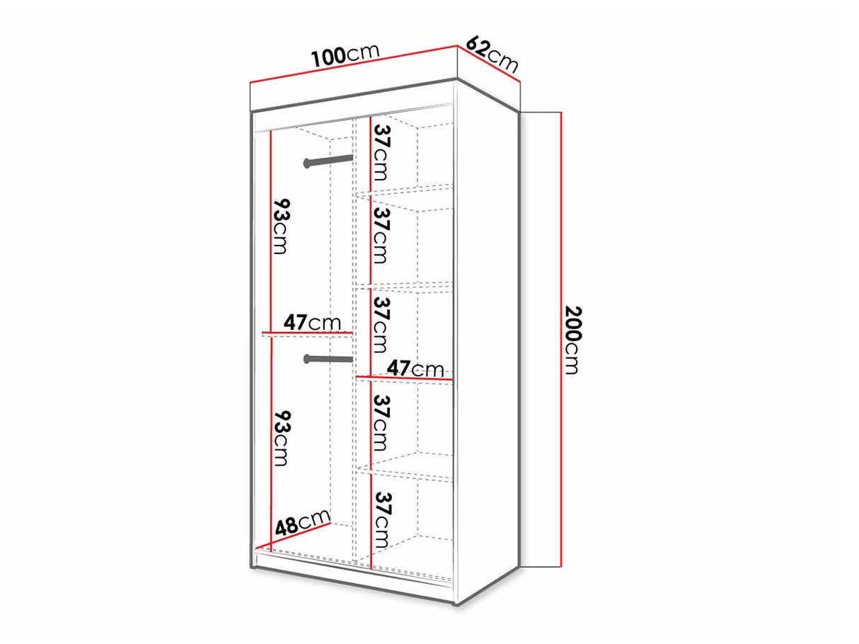 Gardróbszekrény 100 Jodełka 1 (Ratintu), Szín: Fehér + Fekete, Fiókok: Nem