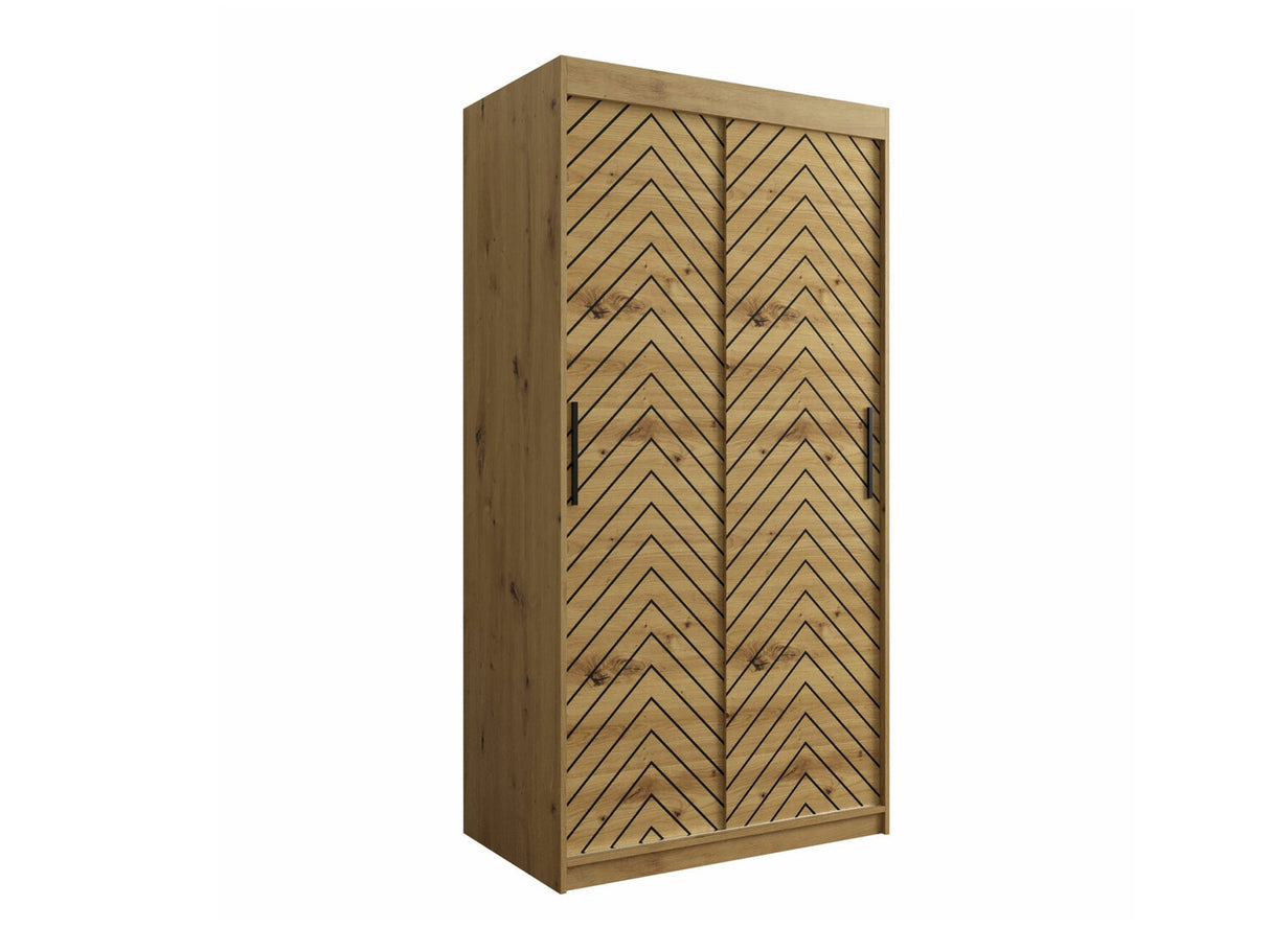 Gardróbszekrény 100 Jodełka 1 (Ratintu), Szín: Artisan tölgy + Fekete, Fiókok: Igen