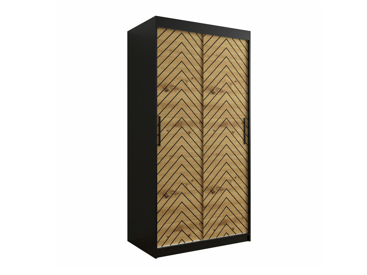 Gardróbszekrény 100 Jodełka 1 (Ratintu), Szín: Fekete + Artisan tölgy, Fiókok: Nem