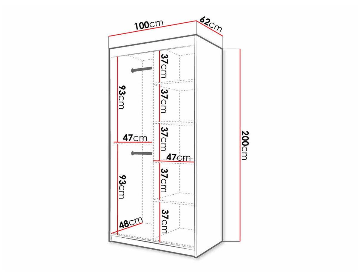 Gardróbszekrény 100 Jodełka 1 (Ratintu), Szín: Fekete + Artisan tölgy, Fiókok: Nem