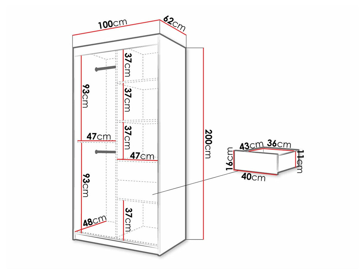 Gardróbszekrény 100 Jodełka 1 (Ratintu), Szín: Fekete + Artisan tölgy, Fiókok: Igen
