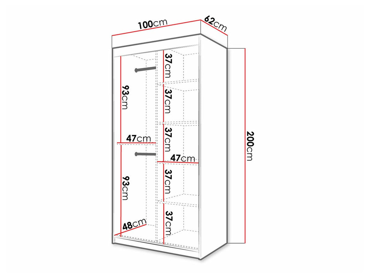 Gardróbszekrény 100 Jodełka 2 (Ratintu), Szín: Artisan tölgy + Fekete, Fiókok: Nem