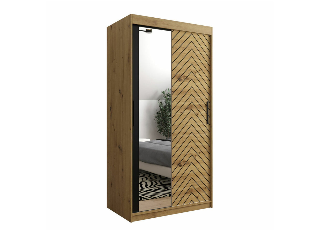 Gardróbszekrény 100 Jodełka 2 (Ratintu), Szín: Artisan tölgy + Fekete, Fiókok: Igen