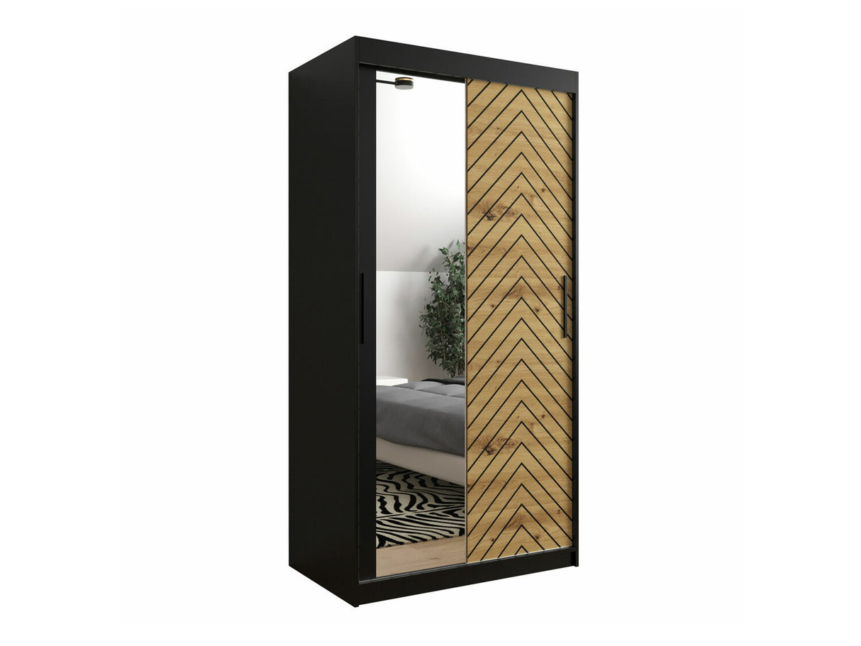 Gardróbszekrény 100 Jodełka 2 (Ratintu), Szín: Fekete + Artisan tölgy, Fiókok: Nem