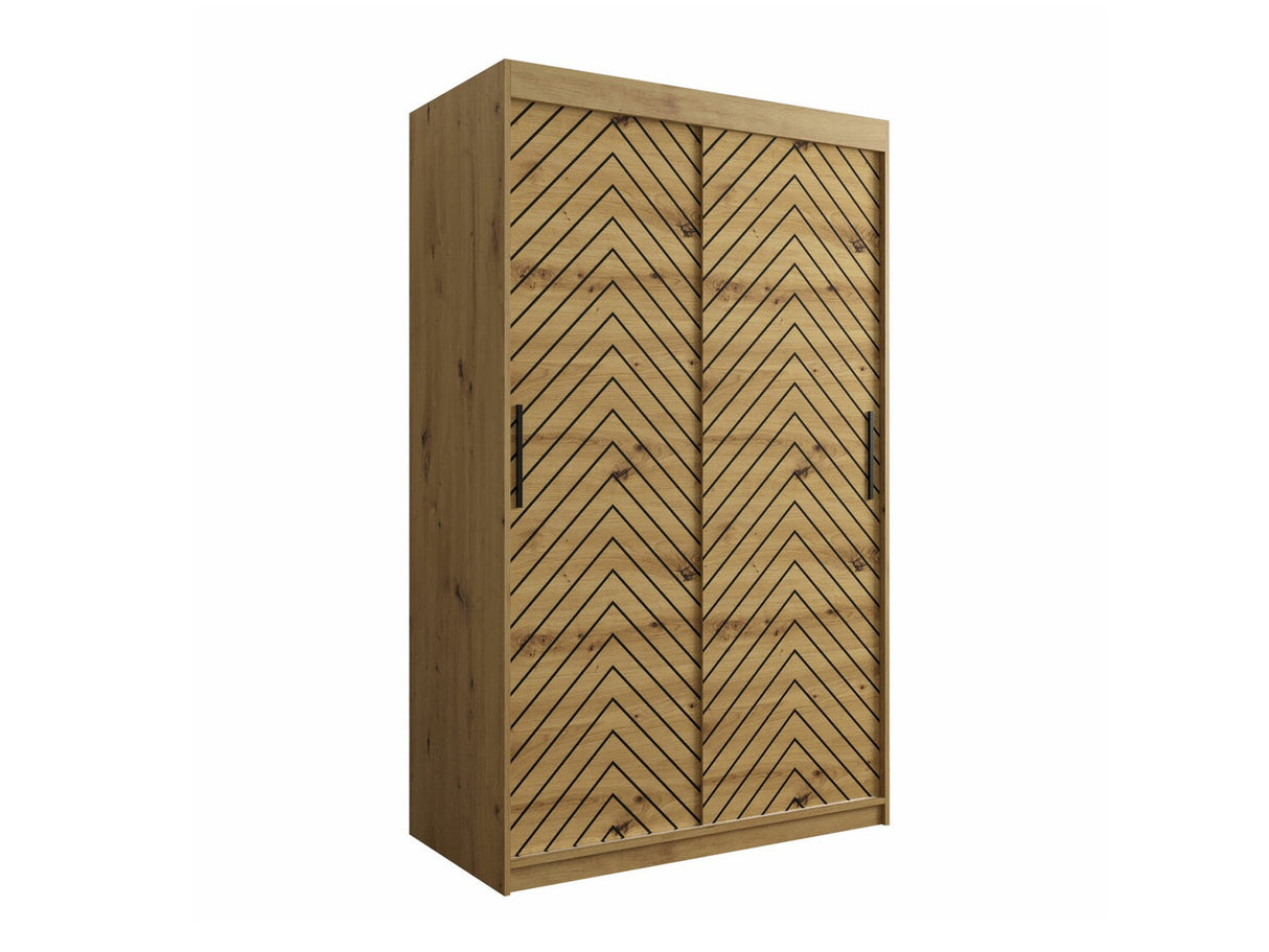 Gardróbszekrény 120 Jodełka 1 (Ratintu), Szín: Artisan tölgy + Fekete, Fiókok: Nem