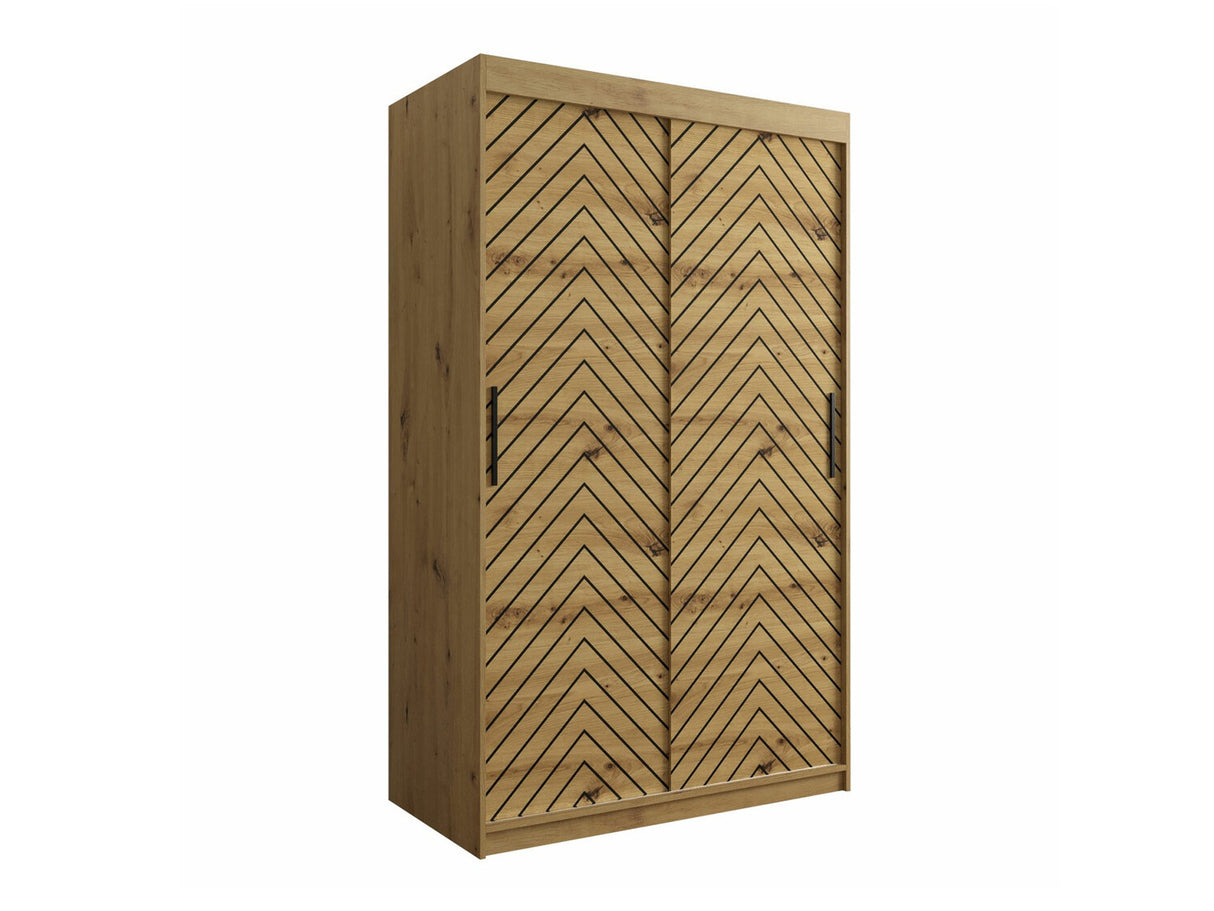 Gardróbszekrény 120 Jodełka 1 (Ratintu), Szín: Artisan tölgy + Fekete, Fiókok: Igen