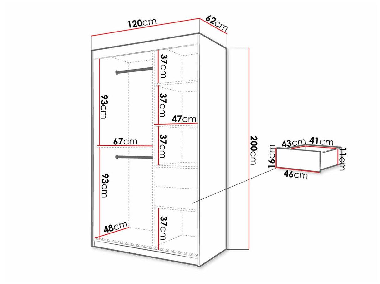 Gardróbszekrény 120 Jodełka 1 (Ratintu), Szín: Artisan tölgy + Fekete, Fiókok: Igen