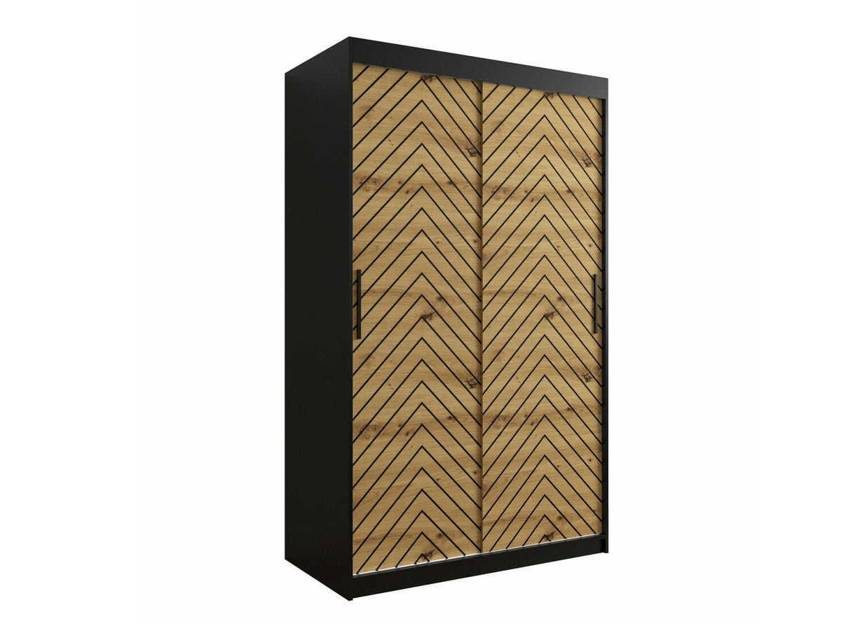 Gardróbszekrény 120 Jodełka 1 (Ratintu), Szín: Fekete + Artisan tölgy, Fiókok: Igen