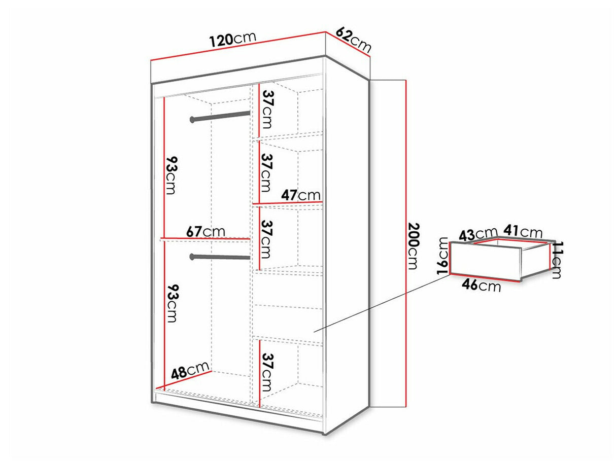 Gardróbszekrény 120 Jodełka 1 (Ratintu), Szín: Fekete + Artisan tölgy, Fiókok: Igen