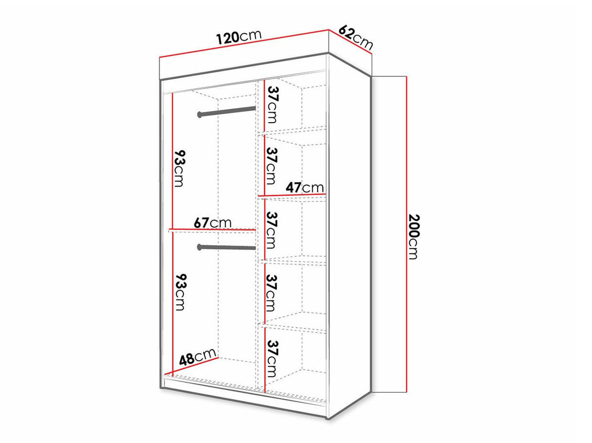 Gardróbszekrény 120 Jodełka 2 (Ratintu), Szín: Fehér + Fekete, Fiókok: Nem
