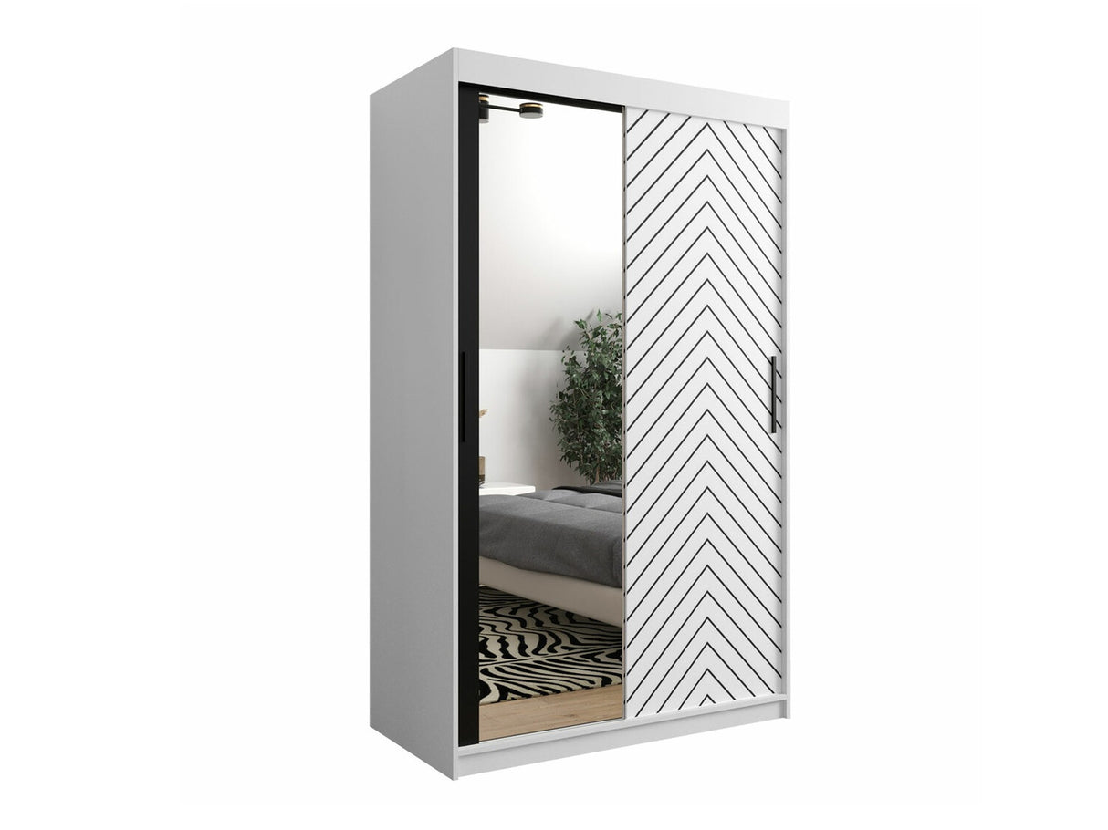 Gardróbszekrény 120 Jodełka 2 (Ratintu), Szín: Fehér + Fekete, Fiókok: Igen