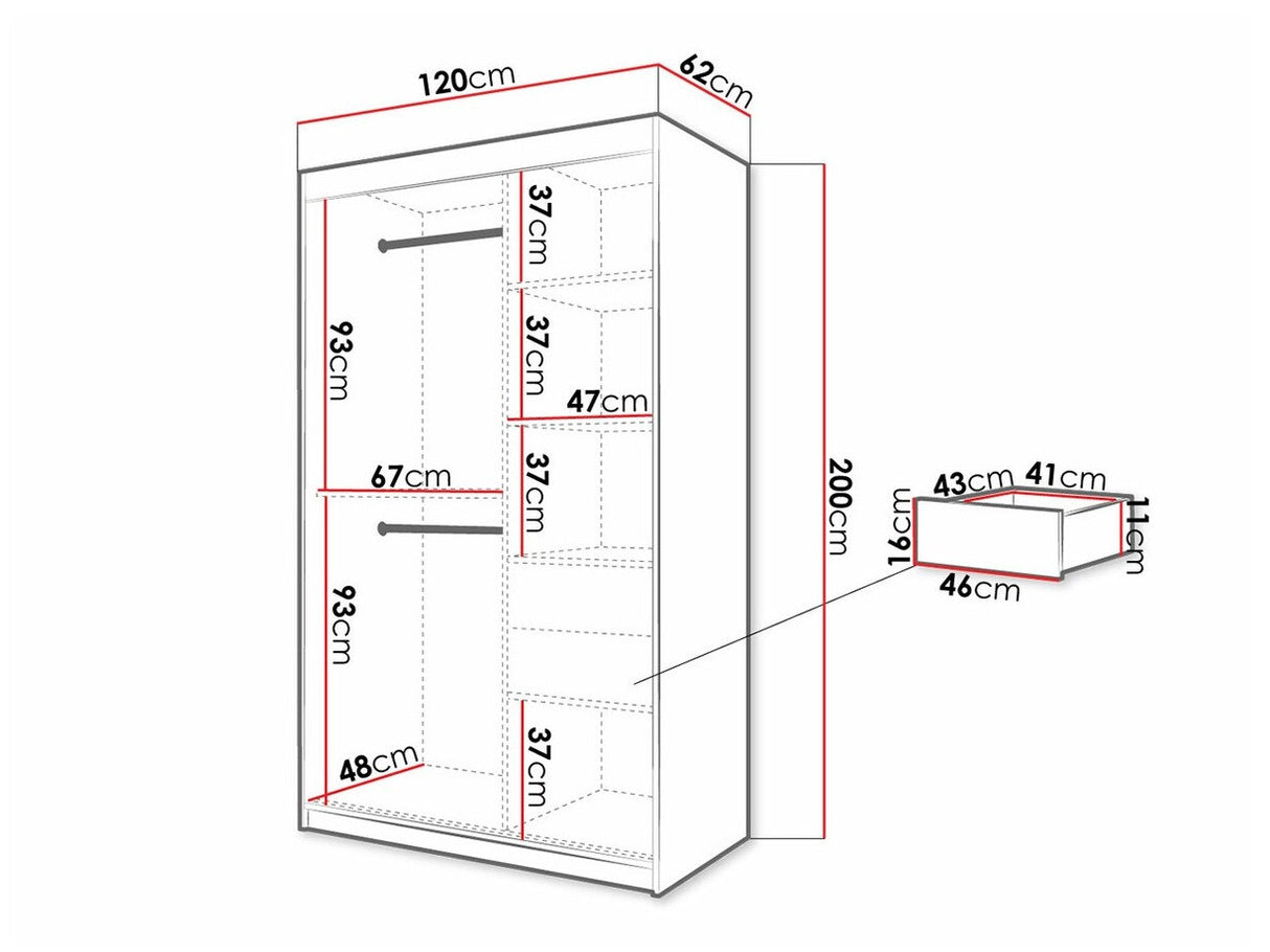 Gardróbszekrény 120 Jodełka 2 (Ratintu), Szín: Fehér + Fekete, Fiókok: Igen