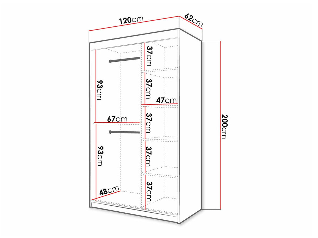 Gardróbszekrény 120 Jodełka 2 (Ratintu), Szín: Artisan tölgy + Fekete, Fiókok: Nem