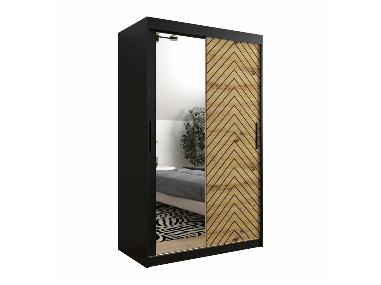 Gardróbszekrény 120 Jodełka 2 (Ratintu), Szín: Fekete + Artisan tölgy, Fiókok: Nem