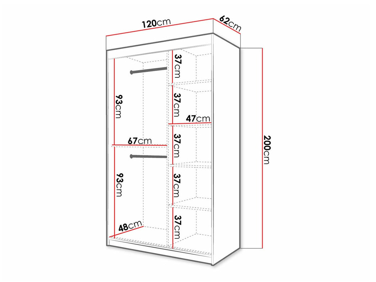 Gardróbszekrény 120 Jodełka 2 (Ratintu), Szín: Fekete + Artisan tölgy, Fiókok: Nem