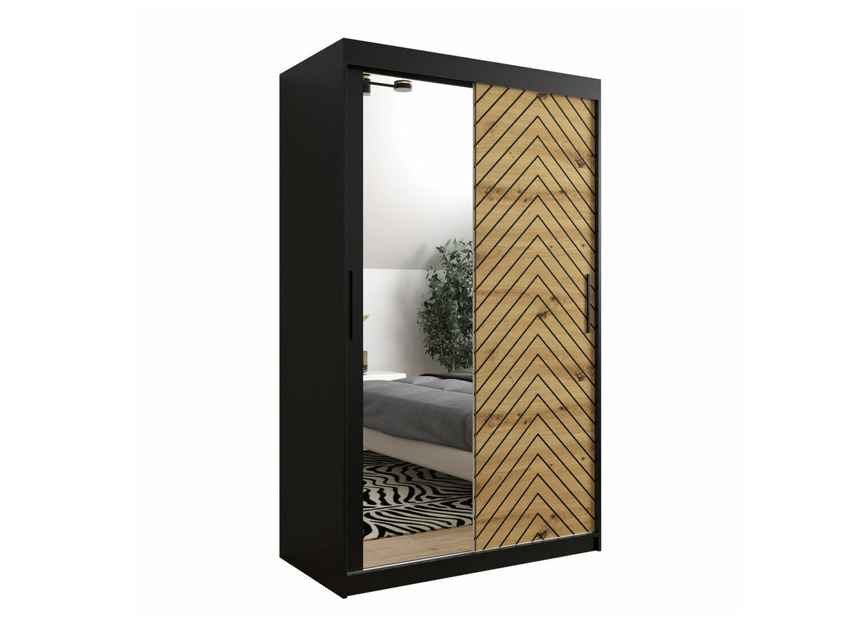 Gardróbszekrény 120 Jodełka 2 (Ratintu), Szín: Fekete + Artisan tölgy, Fiókok: Igen