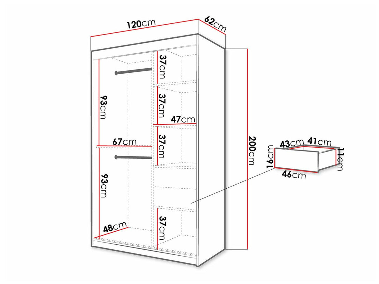 Gardróbszekrény 120 Jodełka 2 (Ratintu), Szín: Fekete + Artisan tölgy, Fiókok: Igen
