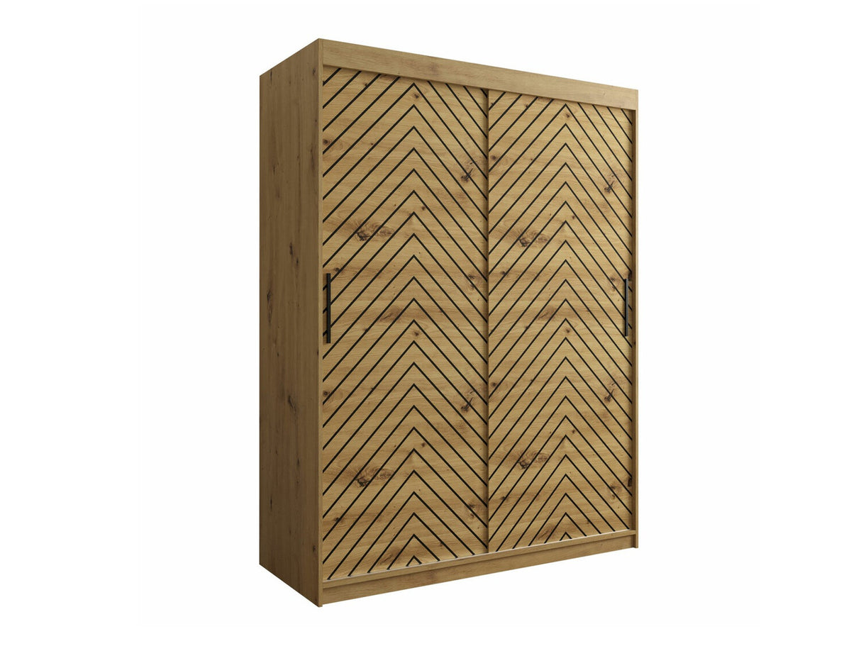 Gardróbszekrény 150 Jodełka 1 (Ratintu), Szín: Artisan tölgy + Fekete, Fiókok: Igen