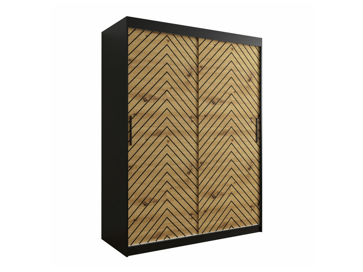 Gardróbszekrény 150 Jodełka 1 (Ratintu), Szín: Fekete + Artisan tölgy, Fiókok: Igen