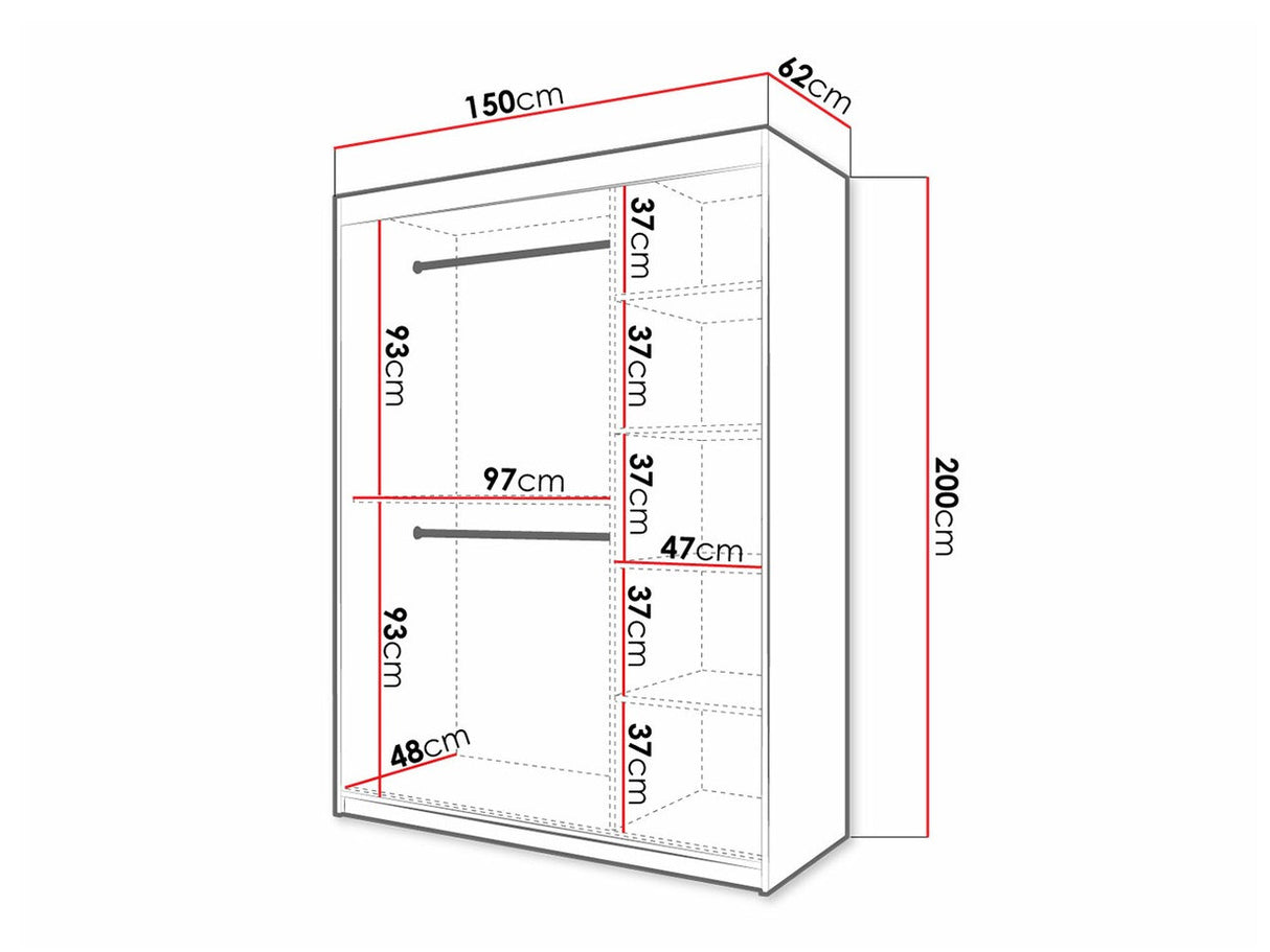 Gardróbszekrény 150 Jodełka 2 (Ratintu), Szín: Fehér + Fekete, Fiókok: Nem