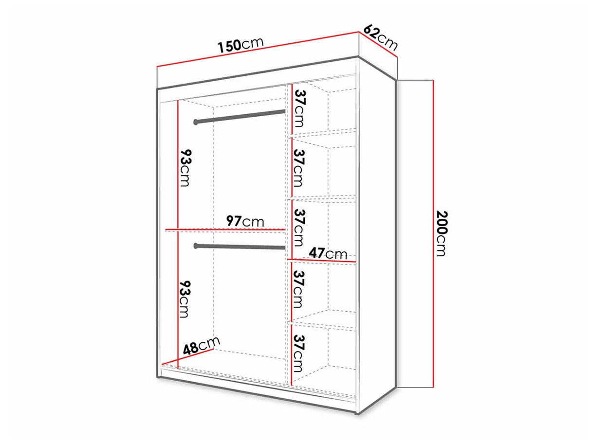 Gardróbszekrény 150 Jodełka 2 (Ratintu), Szín: Artisan tölgy + Fekete, Fiókok: Nem