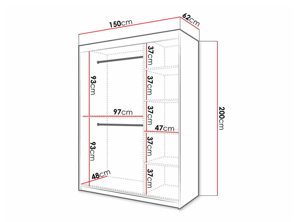 Gardróbszekrény 150 Jodełka 2 (Ratintu), Szín: Fekete + Artisan tölgy, Fiókok: Nem