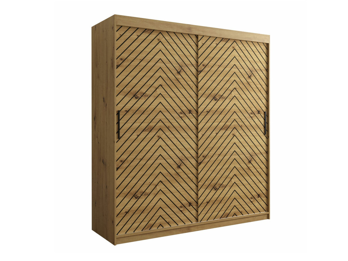 Gardróbszekrény 180 Jodełka 1 (Ratintu), Szín: Artisan tölgy + Fekete, Fiókok: Igen