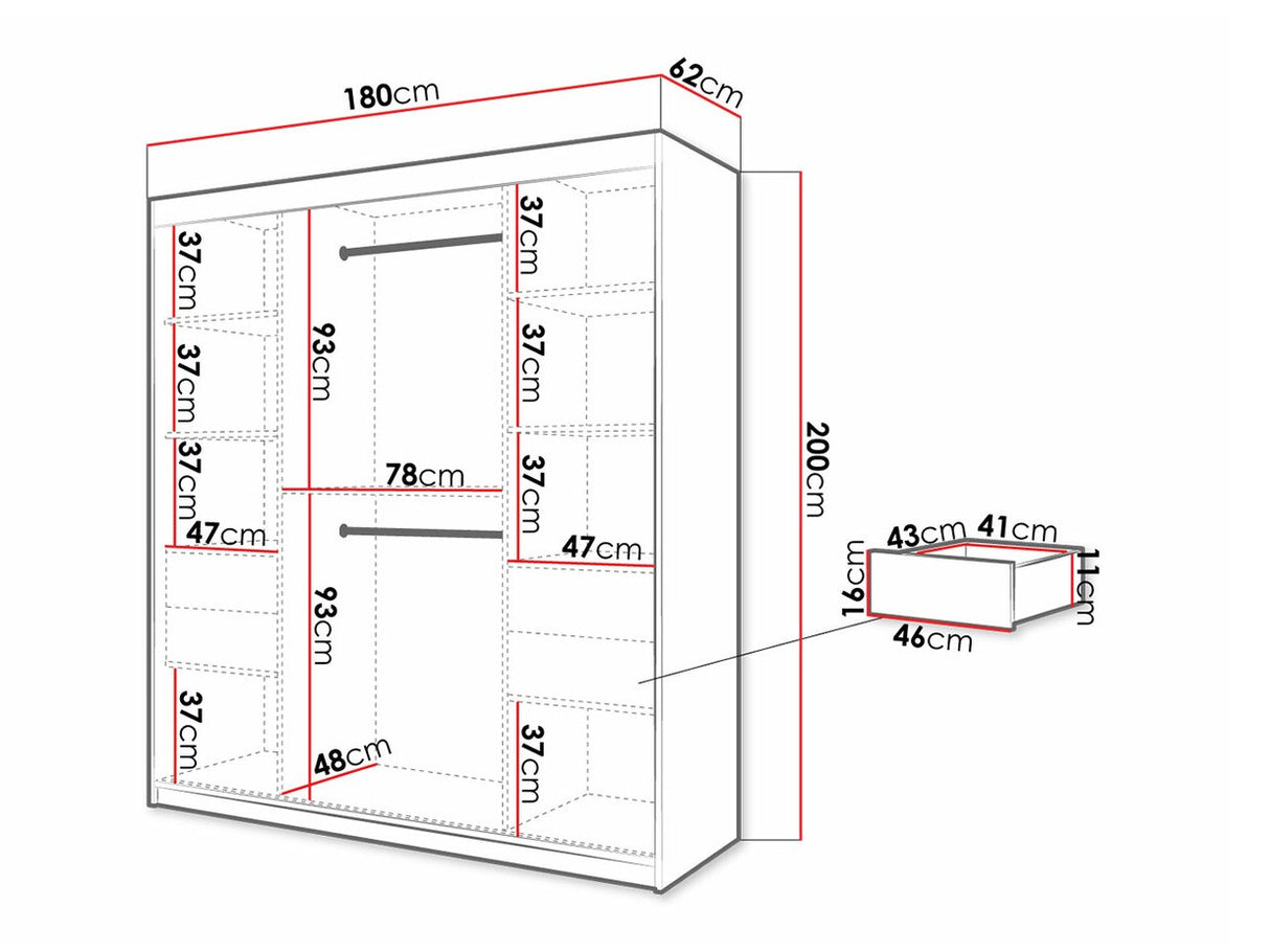 Gardróbszekrény 180 Jodełka 1 (Ratintu), Szín: Artisan tölgy + Fekete, Fiókok: Igen