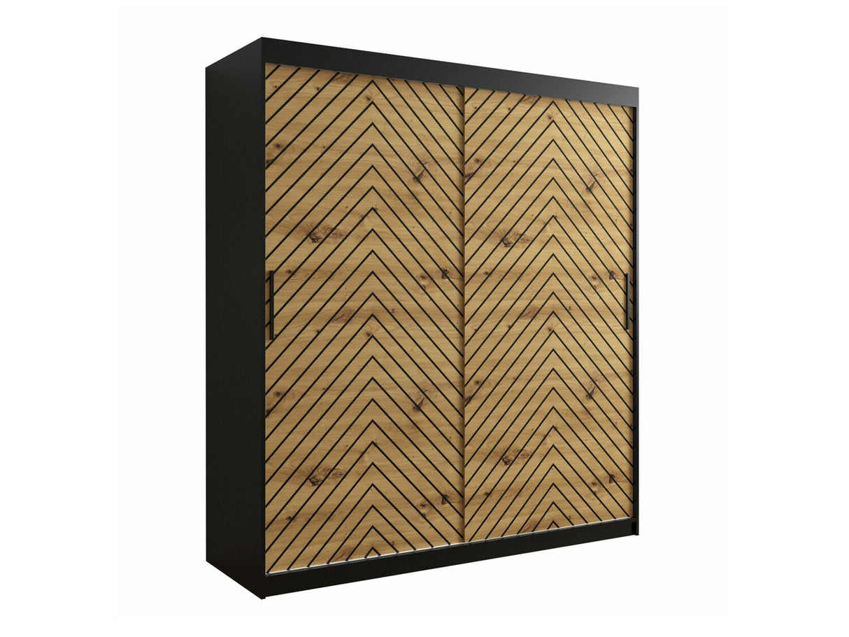 Gardróbszekrény 180 Jodełka 1 (Ratintu), Szín: Fekete + Artisan tölgy, Fiókok: Nem